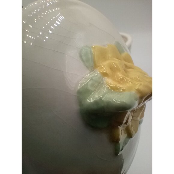 Canister Lid Ceramic Vintage Yellow Roses 5.25" Crazing Midcentury Floral Jar - Picture 16 of 16